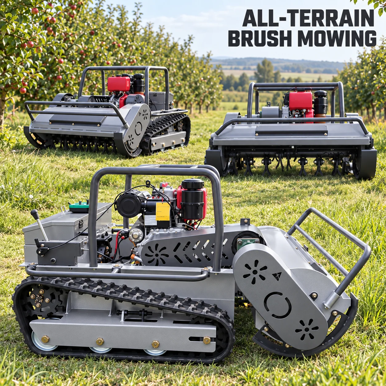Low Profile Remote Control Crawler Mower for Under Tree Grass Cutting and Orchard Maintenance