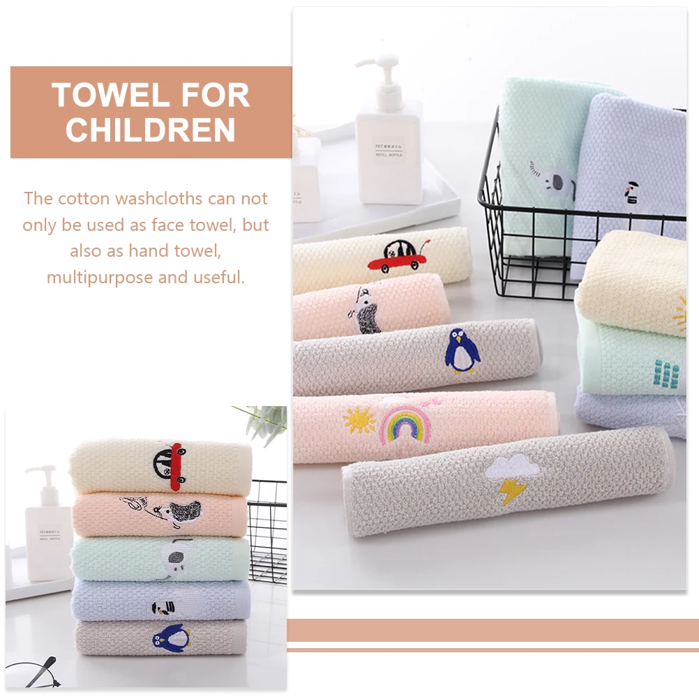 

5 pcs Pure Cotton Face Towel Kids Washcloths Soft Absorbent Hand Towel for Washing Use Makeup Removal