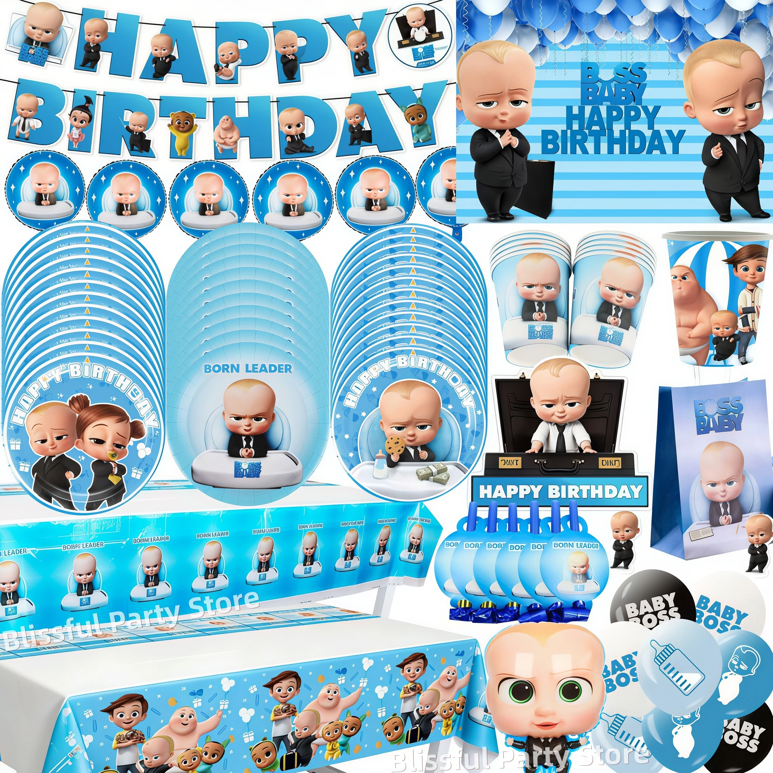 Kit de décoration de fête de 1er anniversaire sur le thème du bébé Bossed, vaisselle, tasse, assiette, toile de fond, ballon, cadeaux pour enfants, fournitures pour baby shower