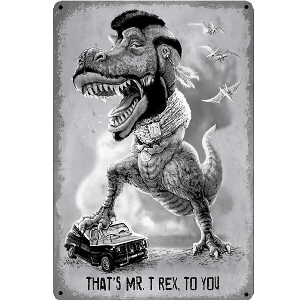 

Retro Design Mr. Dinosaur Tin Metal Signs Wall Art | Thick Tinplate Print Poster Wall Decoration for Garage