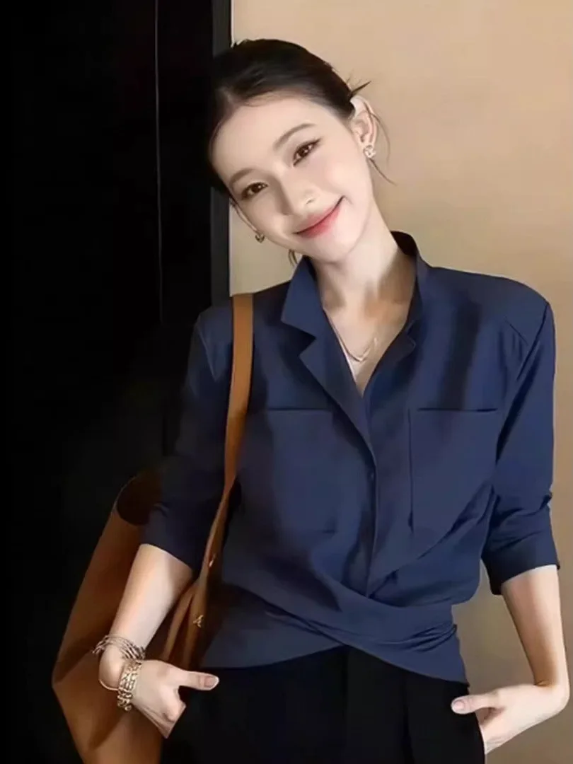 

plus Size Neck Seven Sleeve Shirt Women Spring New Style Slimming Versatile Top Korean Style Breathable Skin-Friendly