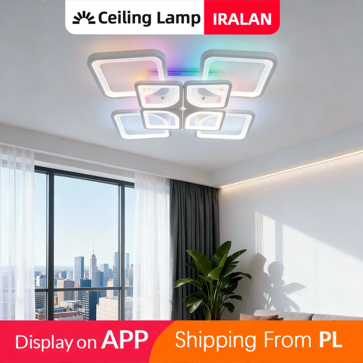 IRALAN Nowoczesna lampa sufitowa LED EGB Lighting z funkcją nieskończonego ściemniania, sterowana za pomocą aplikacji i pilota, dekoracyjna lampa do salonu, sypialni, przestrzeni do gier, wysyłana z
