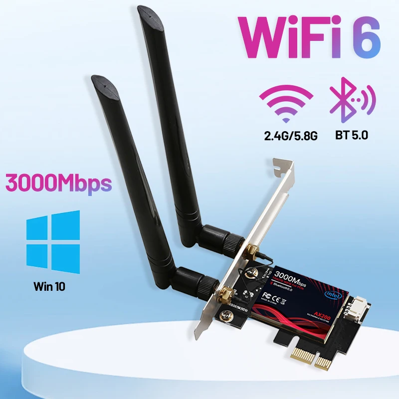 

Сетевая карта Wi-Fi 6, адаптер Wi-Fi AX200 PCIE, адаптер WiFi-карты Bluetooth5.0, двухдиапазонный беспроводной адаптер 2,4G/5Ghz 802.11AX для ПК