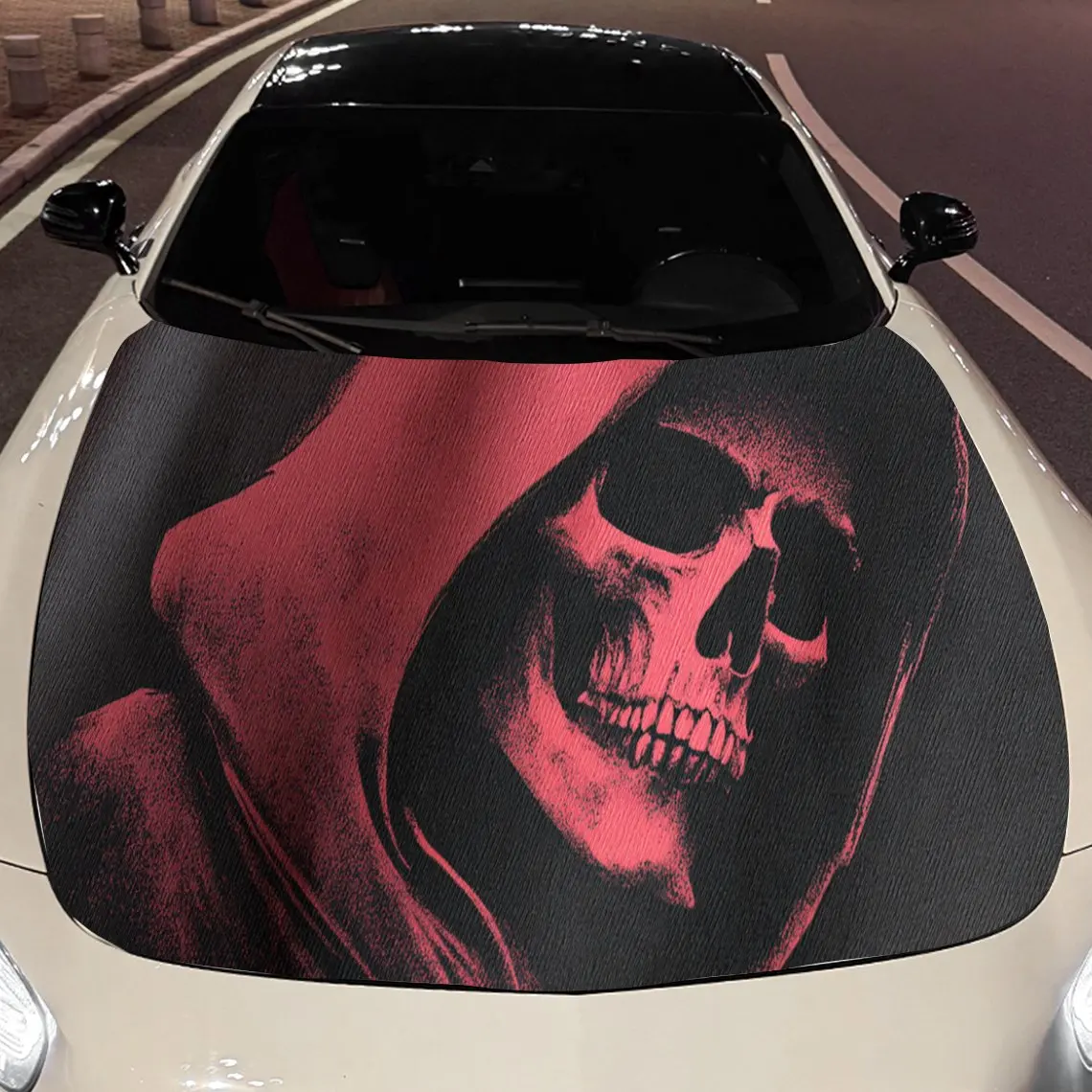 

Red Hooded Skull Car Hood Vinyl Stickers Car Surface Protection Decal Car Decoration Cover Vinyl Wraps Waterproof Self-adhesive