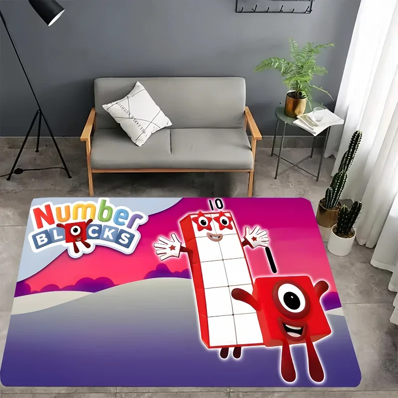 PO01 Alfombra estampada con bloques de números N de dibujos animados, sala de estar, dormitorio, decoración del hogar, habitación de niños, almohadilla para bebé, baño, cocina, carpe