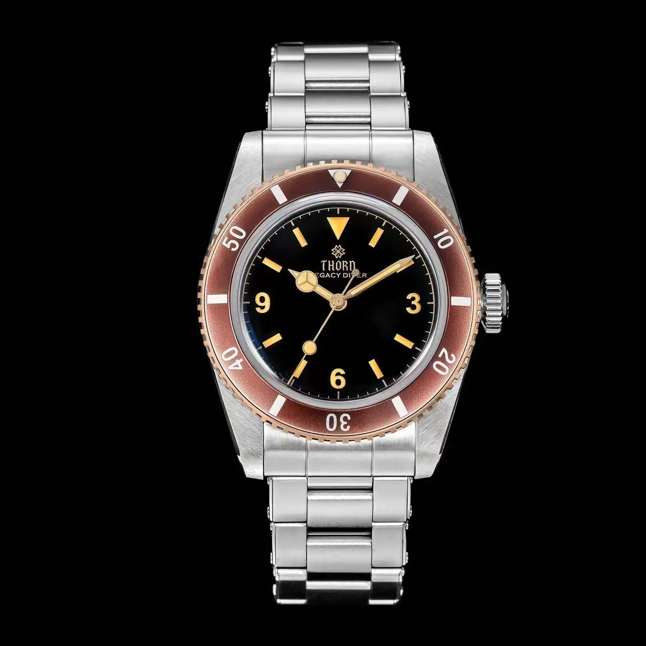 Thorn T028 Bronze Dive Watch PT5000 Automatic Movement 200M Waterproof Sapphire Crystal 37mm Vintage Aluminum Bezel Men's Watch