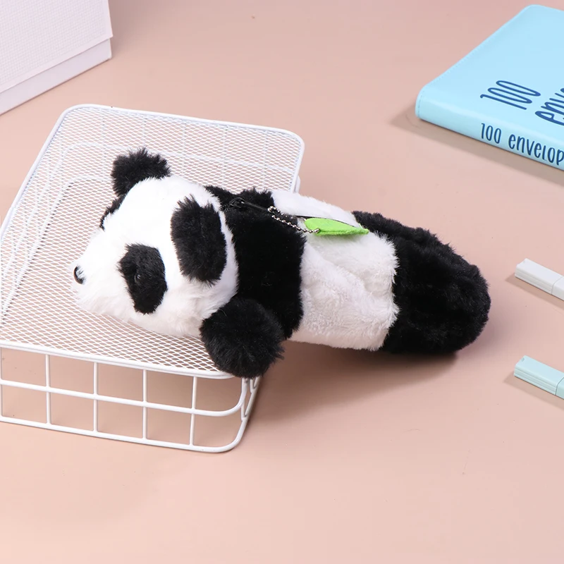 Cartoon Panda Plush Pencil Case Large Capacity Cosmetic Storage Bag Girls School Stationery Pouch