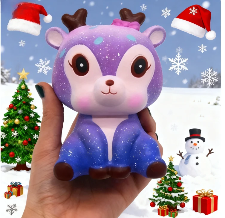 Squishy Blue Dream Starry Sky deer Squeeze Stress Relief Toy Set，Slow Rising Soft Fidget Toys for Kids Girl Gift