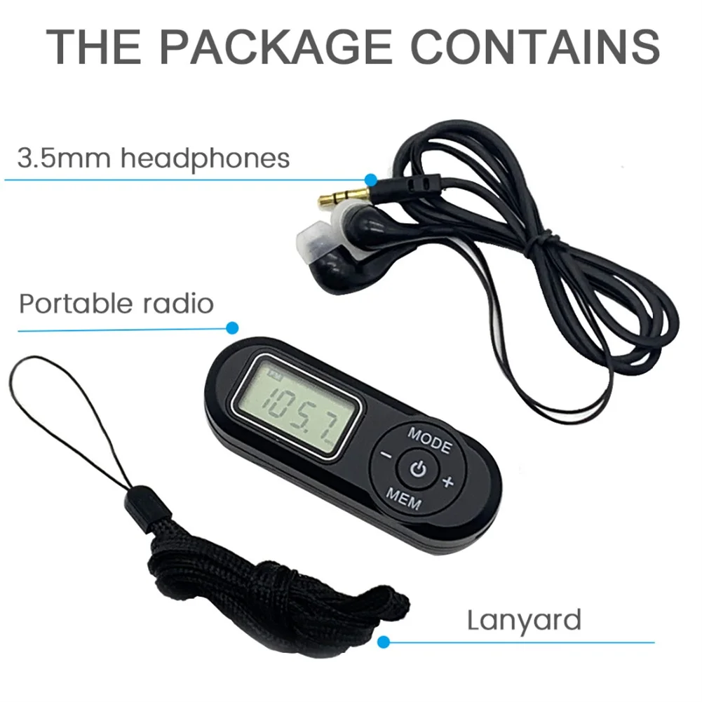 Personal FM Walkman Radio Mini LCD Digital Tuning Portable Radio With Headphones Neck Lanyard Pocket Radio for Jogging Walking