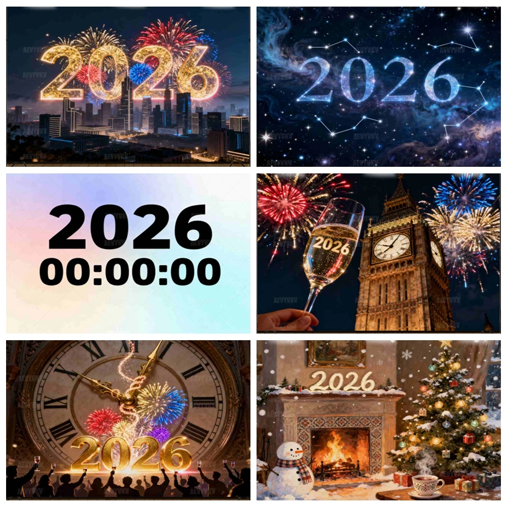 

2026 New Year Countdown Backdrop Big Ben Champagne Toast Party Photo Booth Background London City Skyline Celebration Props