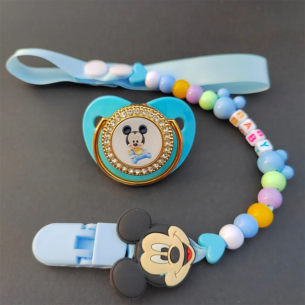 Disney Baby Pacifier Chain clip Newborn bisphenol-free a Luxury Bling Pacifier Silicone dummy sooth lollipop chupeta de luxo