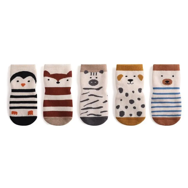 2Pairs Cute Cartoon Baby Floor Socks Winter Indoor Non-slip Cute Animal Design Boy Girls Socks Children\'s Cotton Sock 0-5 Years