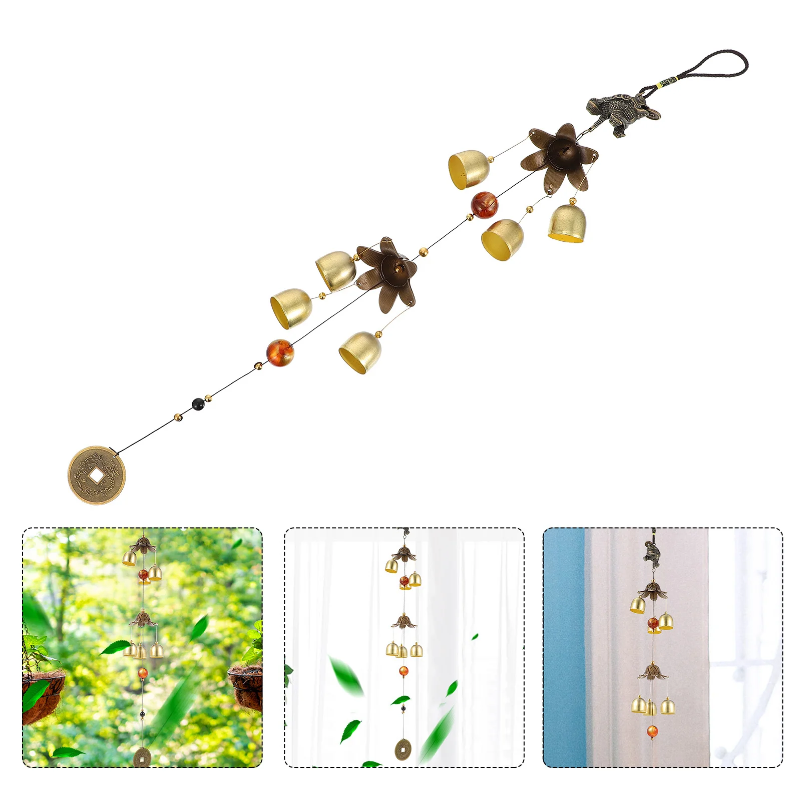 

2Pcs Golden Toad Wind Chimes Chinese Metal Hanging Pendants for Home Office Decor Feng Shui Good Luck Fortune Money Symbol