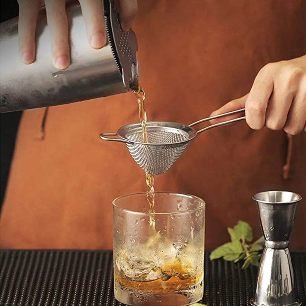 

4pcs Stainless Steel Strainer Fine Mesh Filter Kitchen Food Sieve Long Handle Rustproof Suitable Home Restaurant Bar