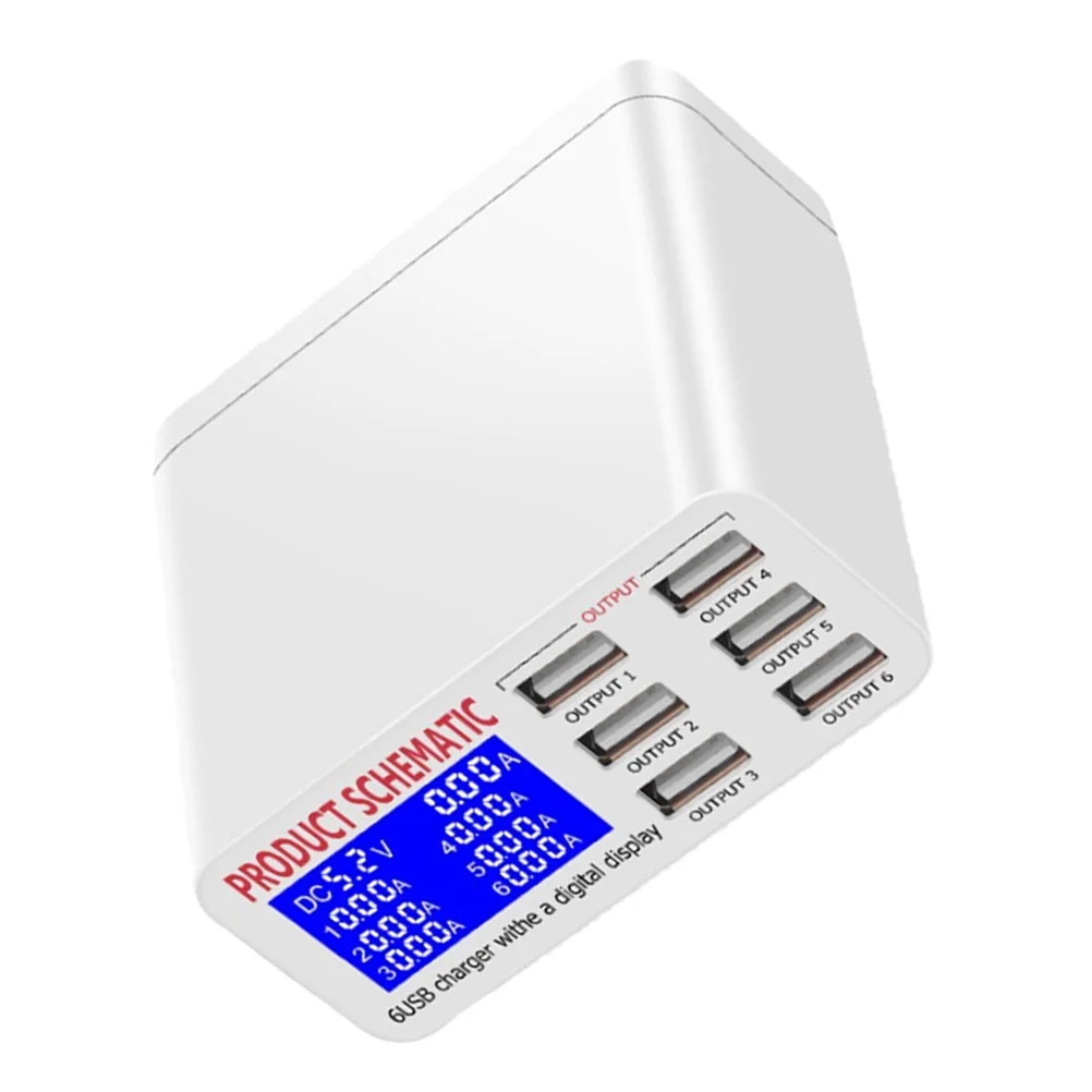 

6 Ports USB Socket Multi Ports Charging Station with LCD Display Smart Charging Technology for Mobile Devices Eu Plug