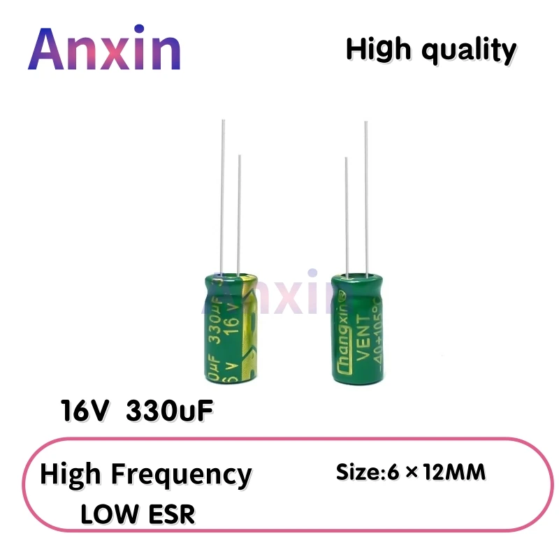 

50PCS 16V330uF Aluminum Capacitor, High Frequency Low ESR 105°C Radial for Power Supply/Solar Inverter Size: 6×12MM 6×12MM