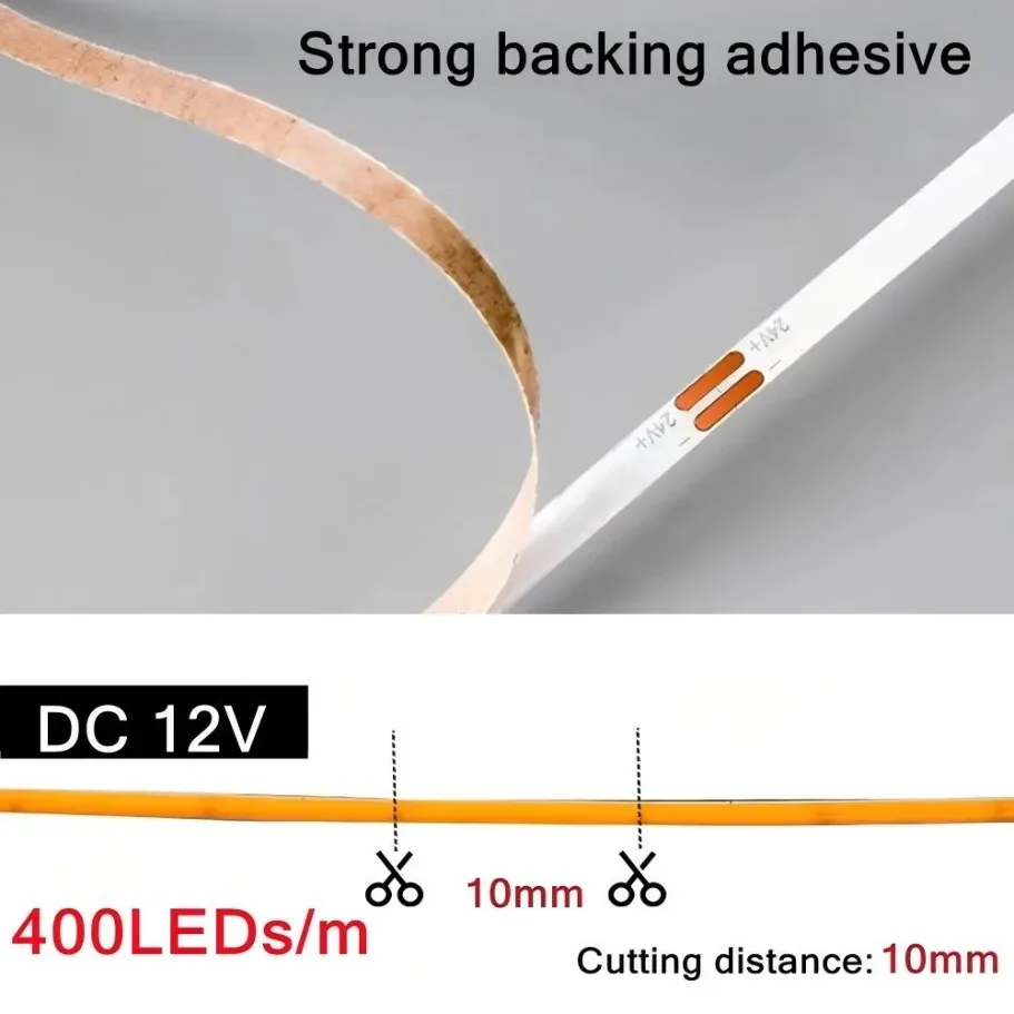 3mm Ultra Thin DC12V 24V Colorful COB LED Strip 3000K 4000K 6000K Dimming High Density Flexible Light 400LEDs For DIY Home Decor image 4