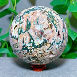 Moss Agate Sphere Crystal Natural Stone Quartz Stone Minerals Home Decoration Reiki Energy Healing Spiritual Garden Love +Stand