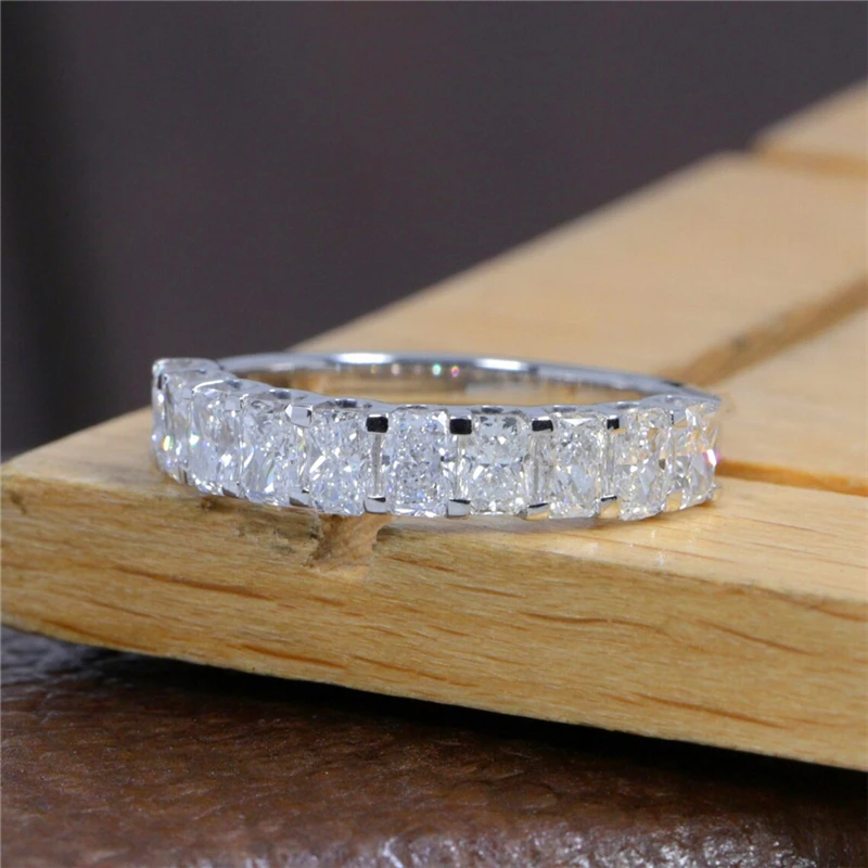 18K White Real Gold Radiant Cut HPHT Diamond Lab Diamond Eternity Band Ring Stackable Wedding Band For Women Au750 Gold Ring