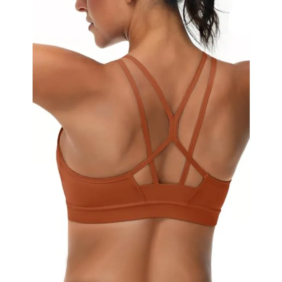 

MAGCOMSEN Womens Strappy Sports Bra Padded Backless Sexy Low Impact Moisture-Wicking Wireless for Yoga Workout Fitness