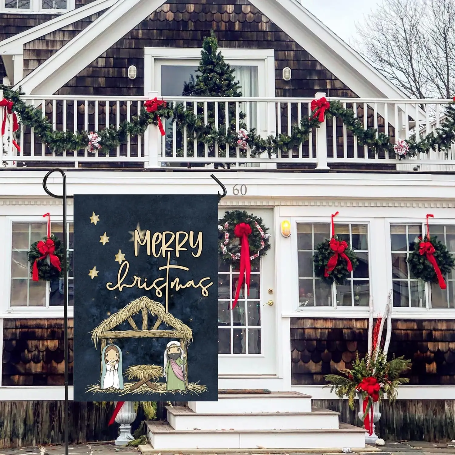 ONWAY عيد ميلاد سعيد ليلة المقدسة حديقة العلم 12x18 بوصة مزدوجة الوجهين يسوع المهد الشتاء ساحة صغيرة Falgs مزرعة Xmax D ZZA