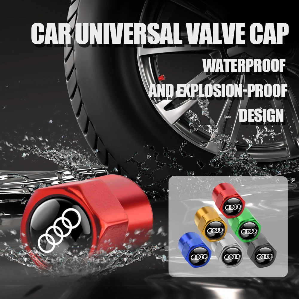 4Pcs Aluminum Car Wheel Tire Air Valve Caps Dust Cover with Color Brand Logo for AUDI RS S SLINE A4 A3 A6 Q3 quattro Q7 TT B8 8P