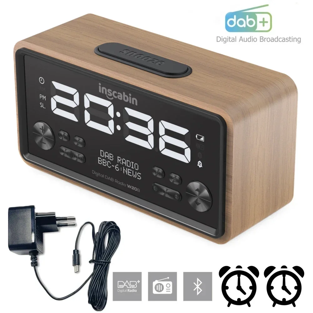 Inscabin W20B DAB+ FM Digital Radio Alarm Clock with LCD Display Multifunction Wireless Bluetooth Speakers for Bedroom Office