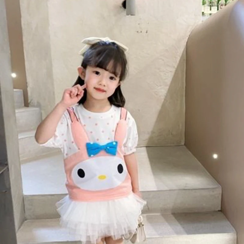 Sanrio Kids Summer Short Sleeve Cotton Cartoon Print Quick Drying Breathable Short Sleeve T-Shirt Top