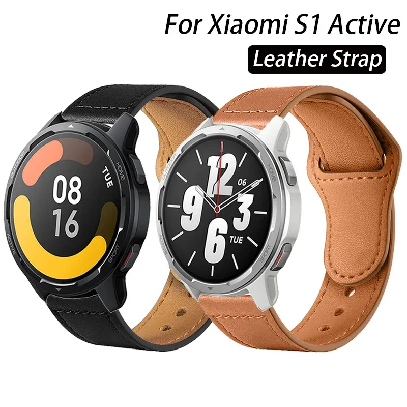 Pulseira de couro para Xiaomi Watch S1, Smartwatch Band Bracelet, Substituir Cinto, Acessórios Active Strap, 20mm, 22mm