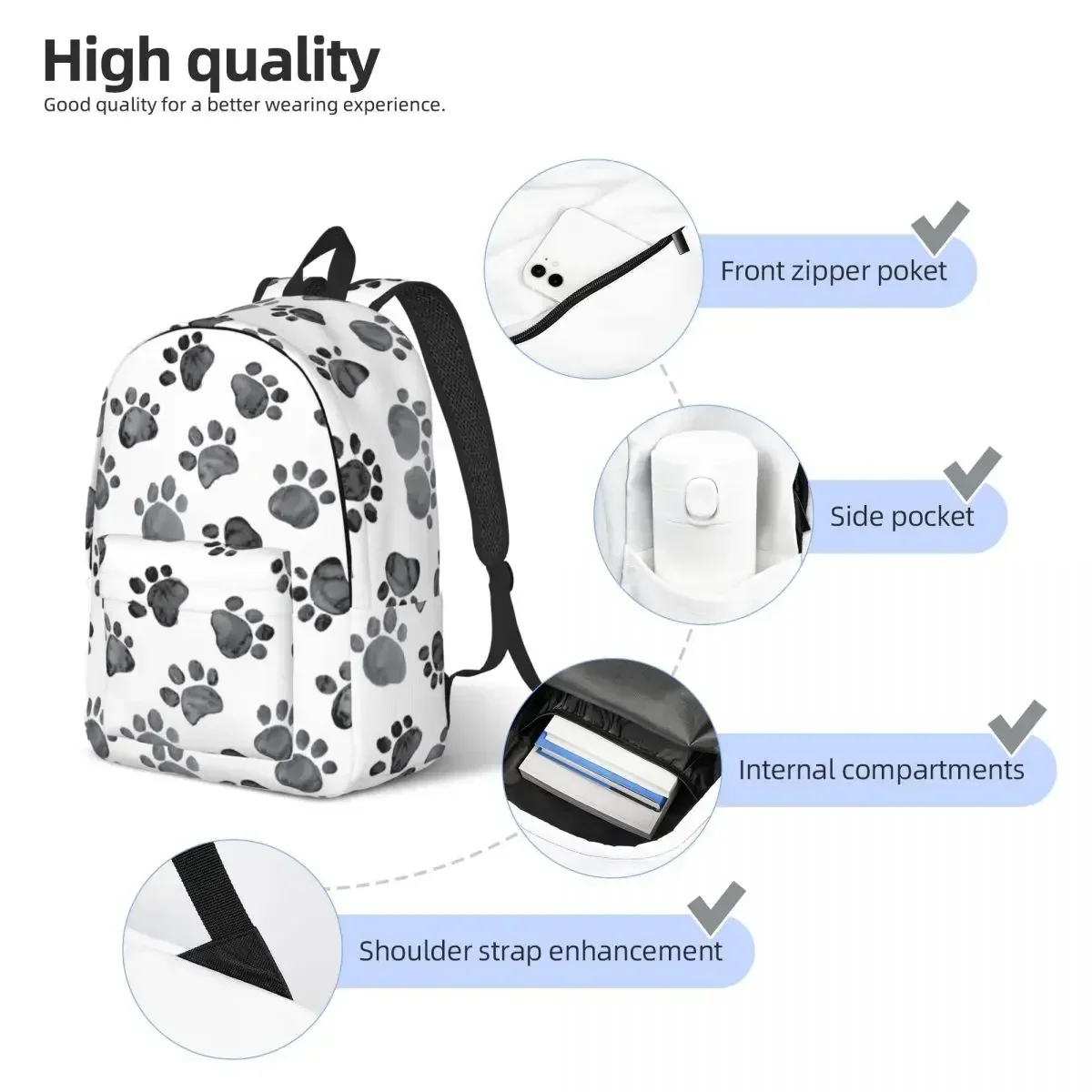 Girls Dog Paws Prints School College Travel Bags Women Men Bookbag Fits 15 Inch Laptop