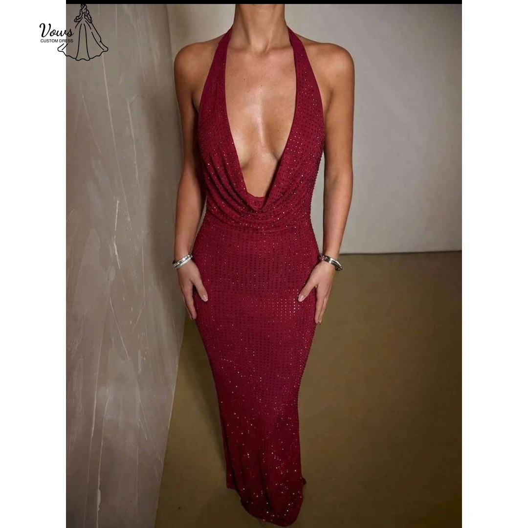 Vows Prom Dress 2026 Woman Dresses Elegant V-neck Long Evening Dresses for Weddings Custom Made Fishtail Skirt Red Party Women's