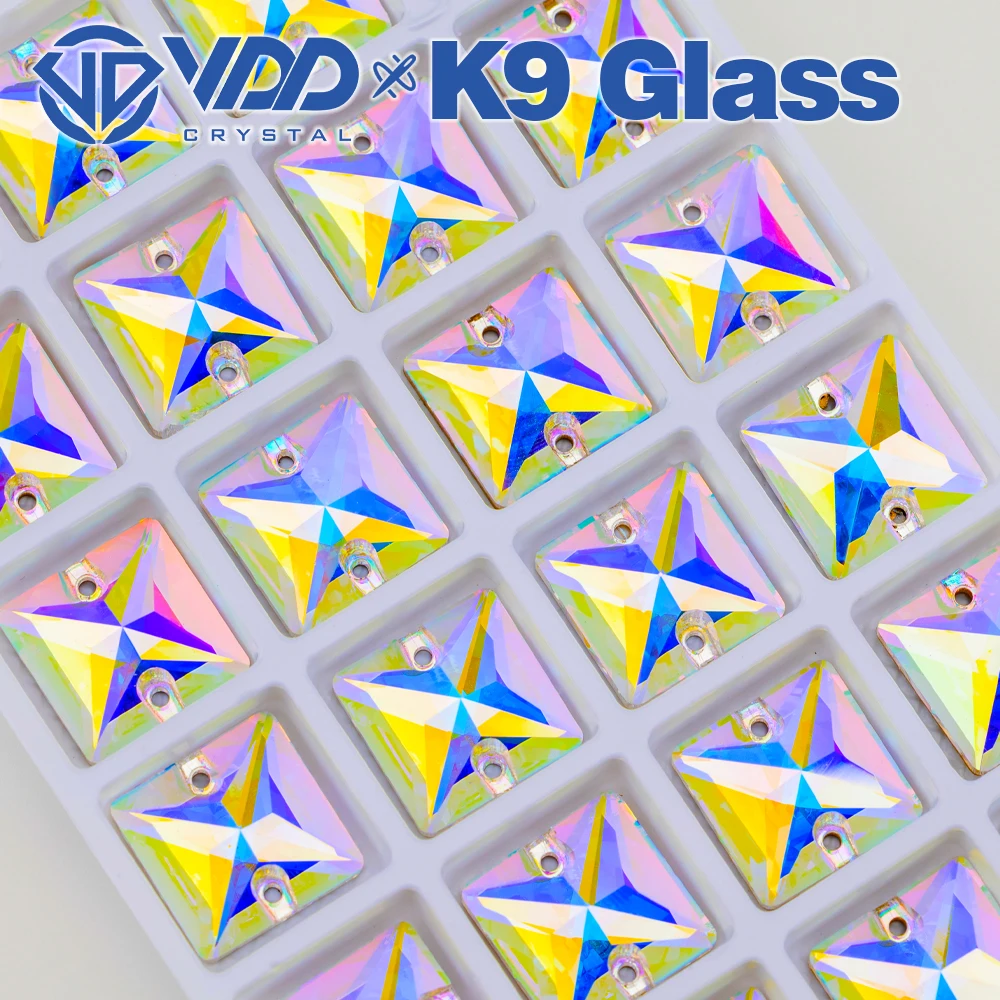 VDD Großhandel Quadratische Hochwertige K9-Glas-Applikationssteine, Kristall-Boxverpackte Flachboden-Nähsteine für Bekleidungsdekorationen – Detail 5