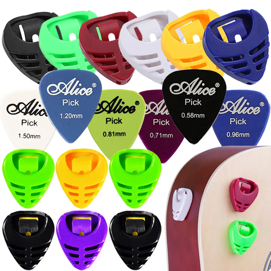 5pcs Heart Shape Pick Storage Box & 5pcs Picks Portable Self-adhesive Guitar Pick Storage Case Conventional Guitar Accessories
