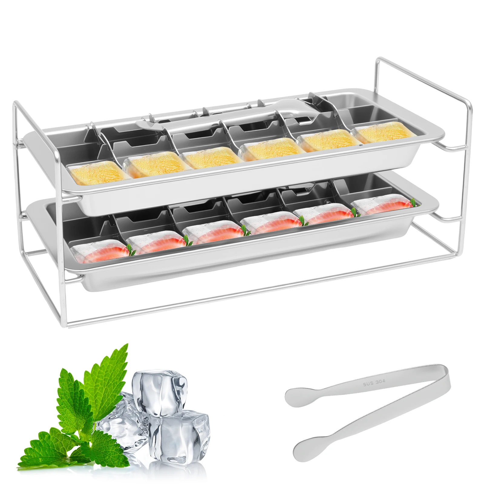 

2 Layer Ice Cube Tray Stainless Steel Ice Cube Mold with Clip Square Box Cheese Jelly Mold Tray Bar Kitchen Tool Cocktail Cube