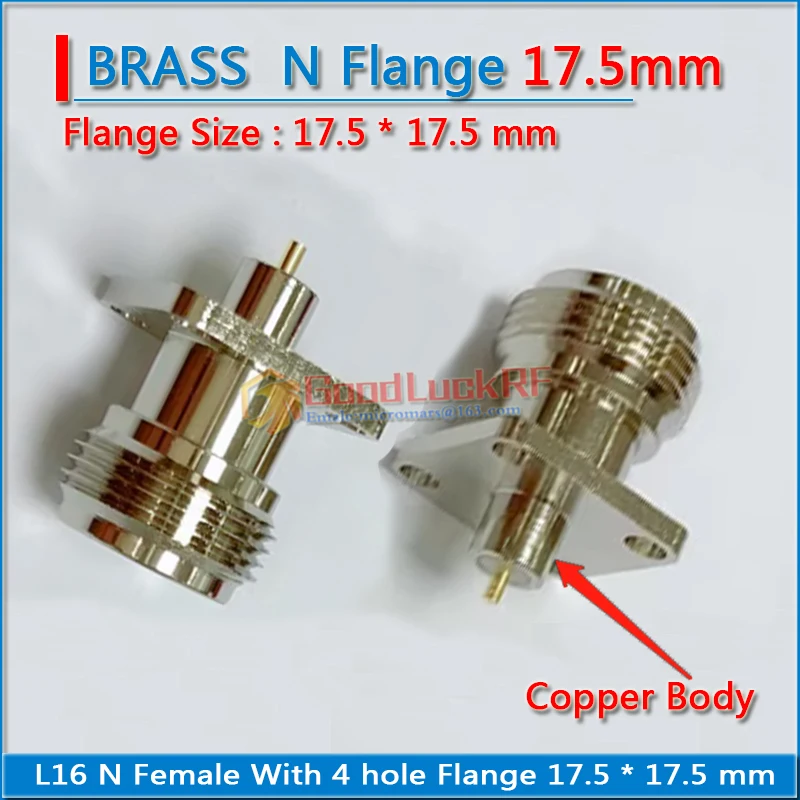 L16 N Female 4 hole Flange Panel Chassis Mount deck Solder 17.5 X 17.5 mm Copper Body RF Connection Adapters