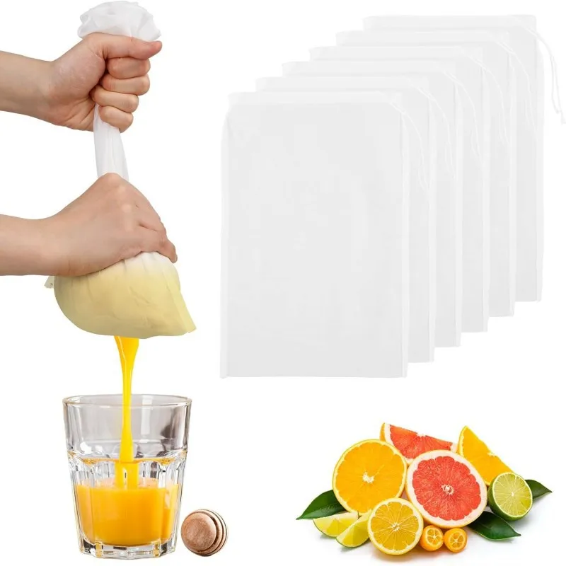 

【6 Pcs Juice & Wine Filter Bags】Reusable Mesh Strainer Bags for Fruit Vegetable Straining, Nut Milk Brewing, Cheese Making