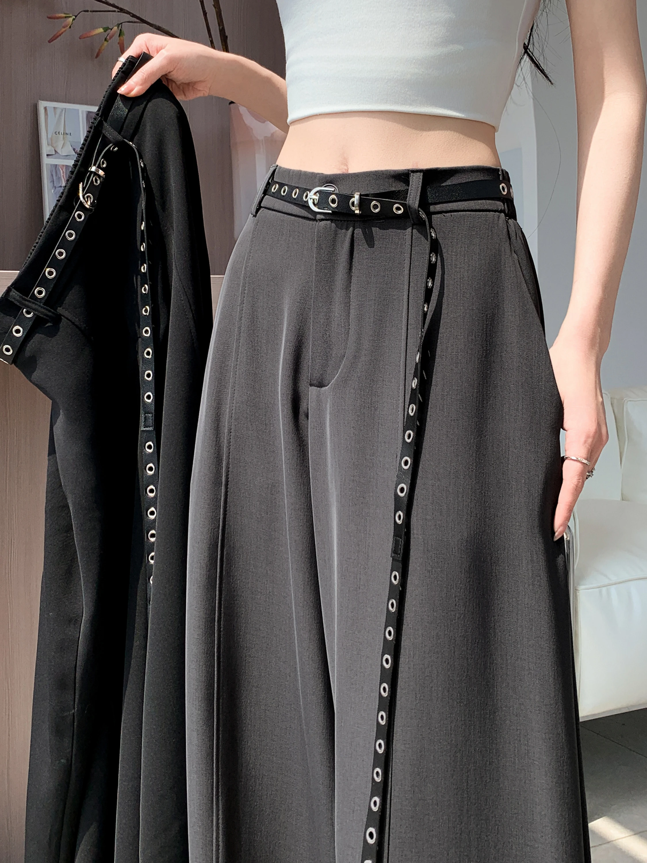 

Gray Suit Wide Leg Pants Women's Summer New Loose Slimming Drapey Straight Thin Floor-Length Pants Korean Style Commute Wind