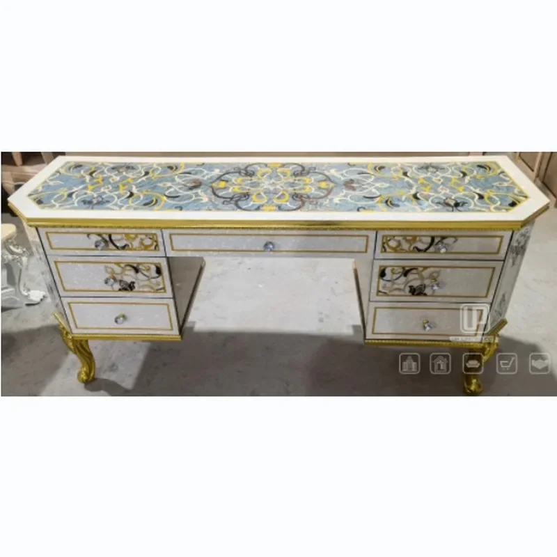 for French Solid Wood Light Carved Gold Foil Dresser Court Style Handmade Shell Parquet Villa Bedroom Princess Dressing Table