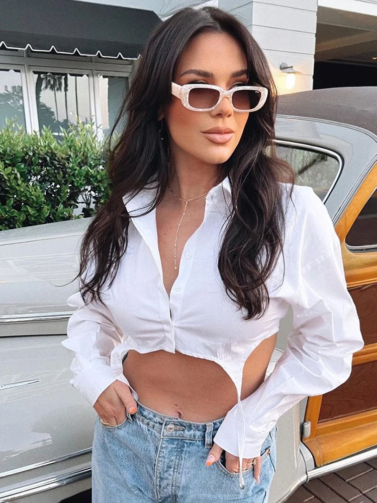 Bolopi White Blouse Sexy Crop Top 2023 Summer Women Fashion New In Patchwork Rave Tees T Shirst Y2K Outfits Streetwear