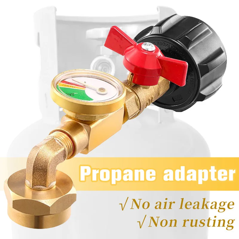 Propane Gas Tank Connection Unit, Filling Connector with Luminous Gauge & Ball Valve for Gas Cylinder