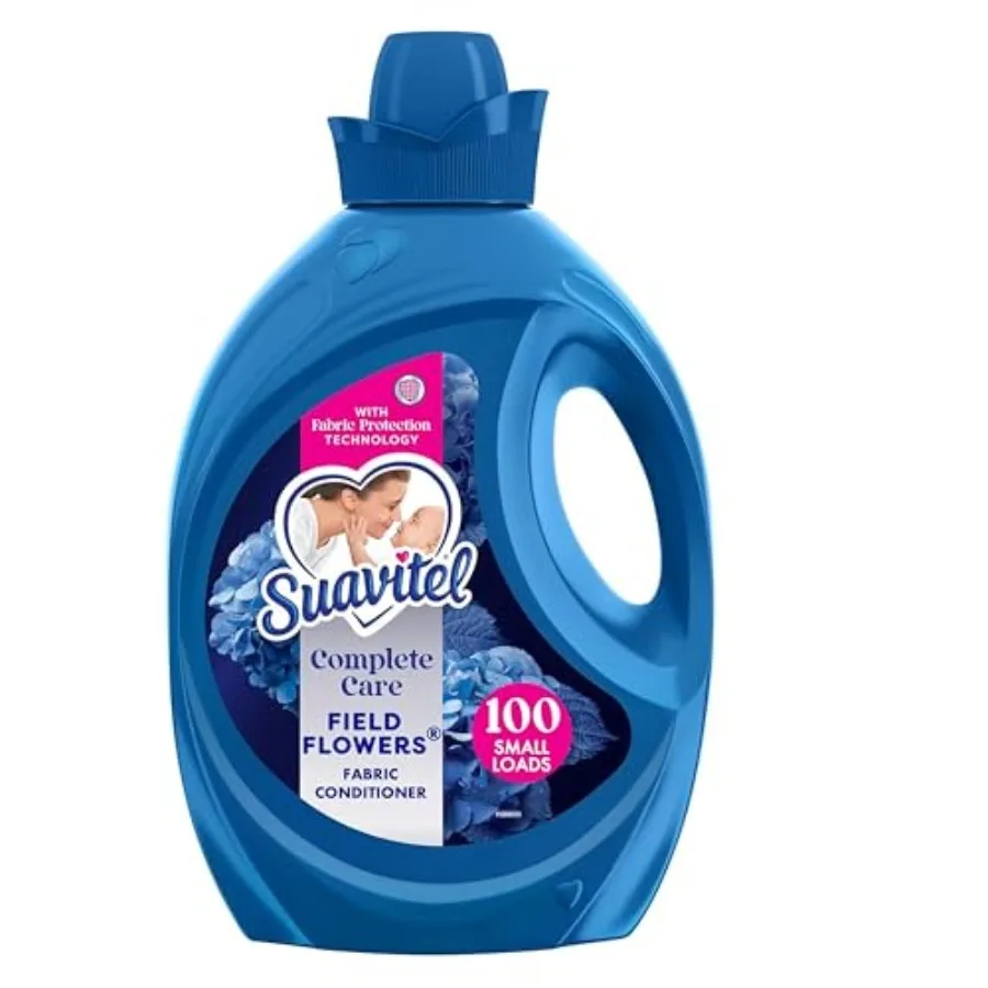 Suavitel Complete Liquid Fabric Softener, Fabric Conditioner, HE Compatible, 100 Small Loads, Field Flowers Scent, 100 fl oz Bo