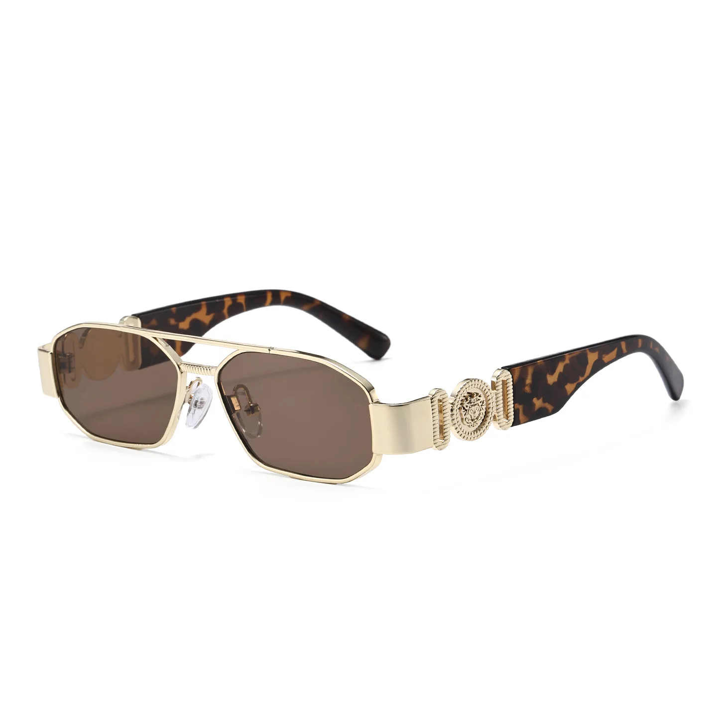 

Unisex Lightweight Luxury Polygon Sunglasses Double Bridge Leopard Print Retro Punk Modern Custom Eyewear For Travel Party