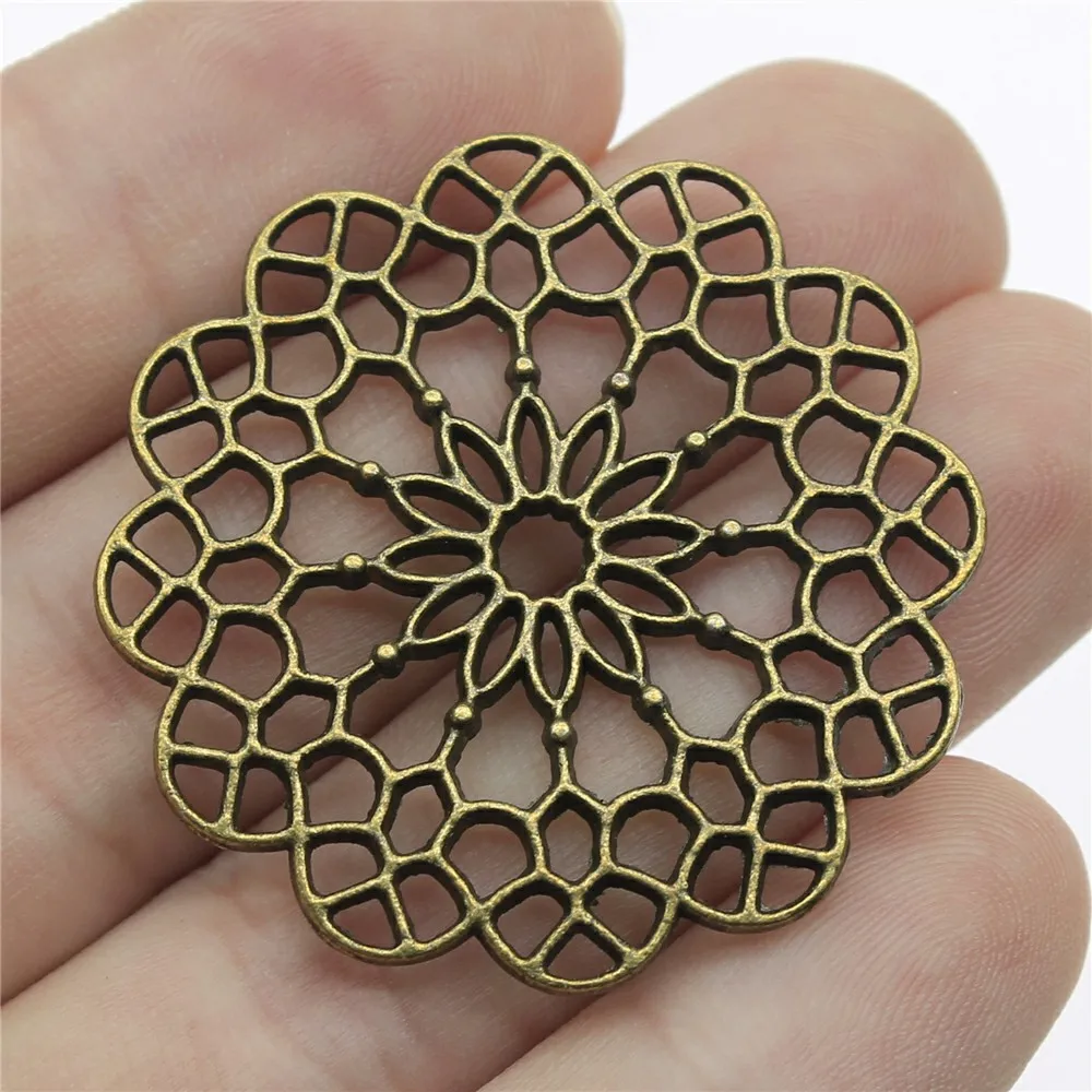 WYSIWYG 2pcs 38x38mm Vintage Big Motif Charms For Jewelry Making Antique Bronze Color Big Round Flower Charms Charm Big Motif