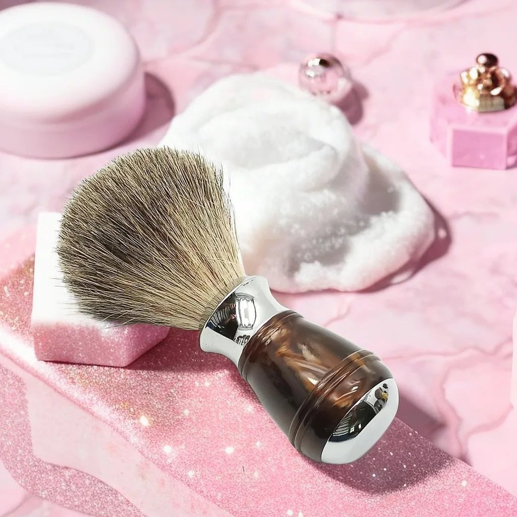 Escova de barbear de lã mista de cabelo de texugo - com cabo de liga acrílica/zinco - barbear molhado para homens e barbearia