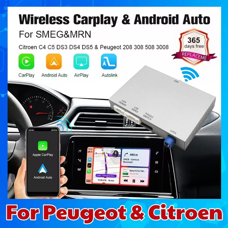 New Upgrade Wireless Carplay Android Auto Module For Peugeot 208 308 508 3008 Citroen C4 DS3 DS4 DS5 SMEG MRN Mirror Link Module