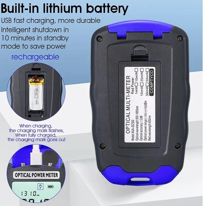 

COMPTYCO AUA-DC50 Rechargeable Optical Power Meter Visual Fault Locator OPM+VFL Integrated Machine FTTH Fiber Optic Cable Tester