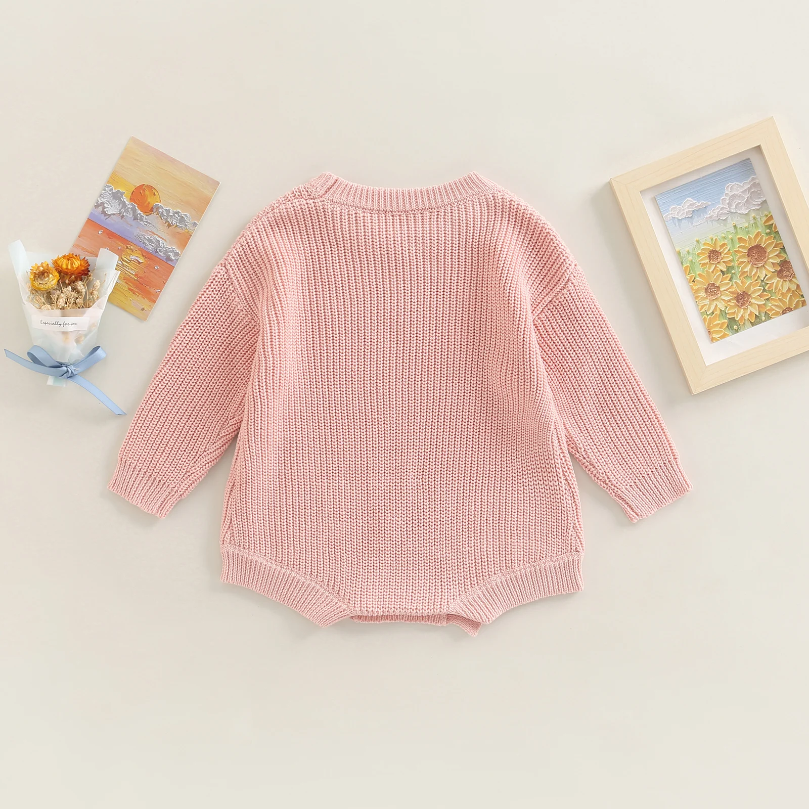 2022-07-28 Lioraitiin 0-24M Newborn Baby Boy Girl Knitting Ribbed Surface Round Neck Long Sleeve Solid Crotch Button Bodysuit