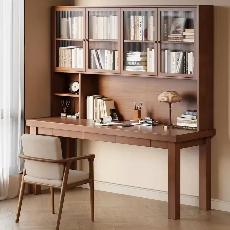 Modern Simple Solid Wood Bookcase Desk Integrated Computer Table Student Home Study Writing Desk Living Room Office Furniture