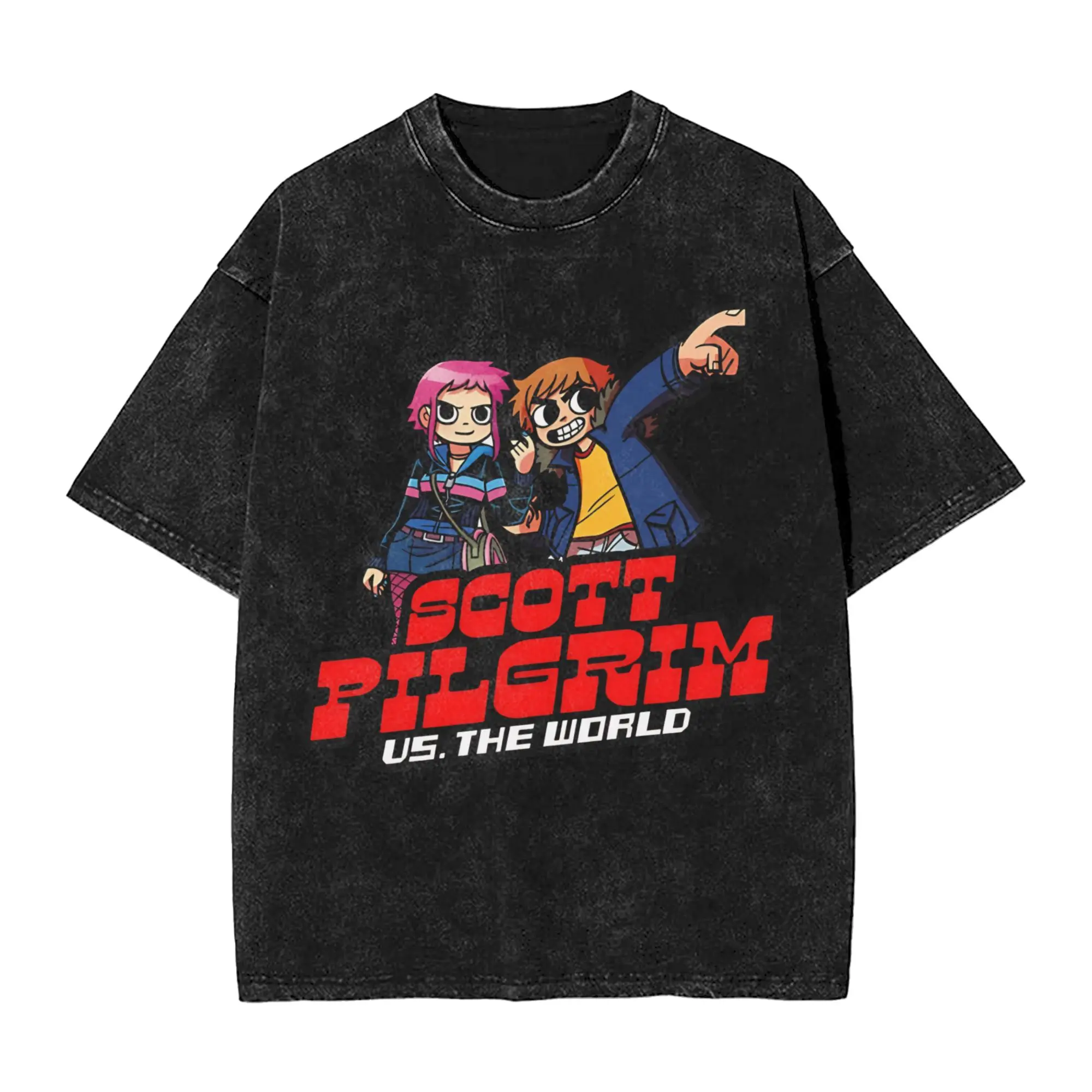 Summer  Scotts Pilgrims vs The World Washed T Shirt Merch Oversize T-Shirts  Men Women Tee