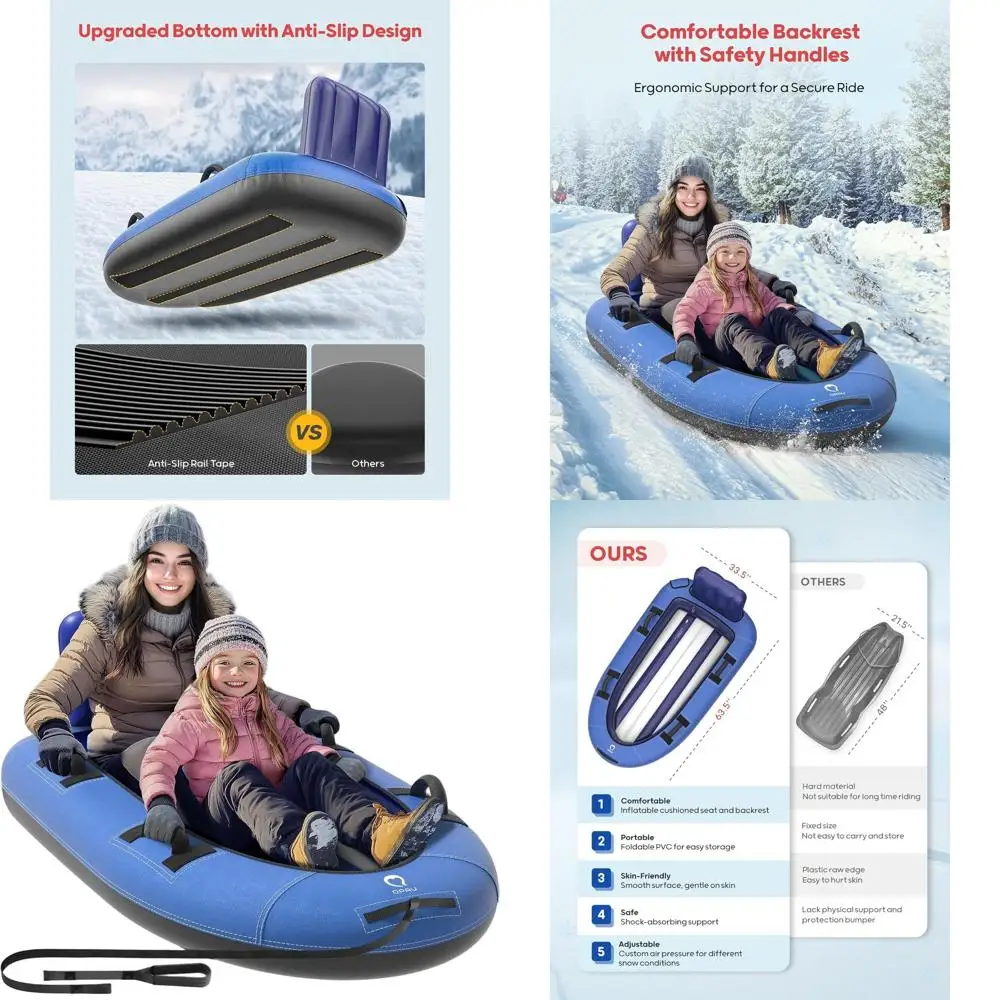 

2-Person Heavy-Duty Inflatable Snow Tube with Premium Canvas Cover, Reinforced Handles, Ideal for Kids and Adults, Perfect Winte